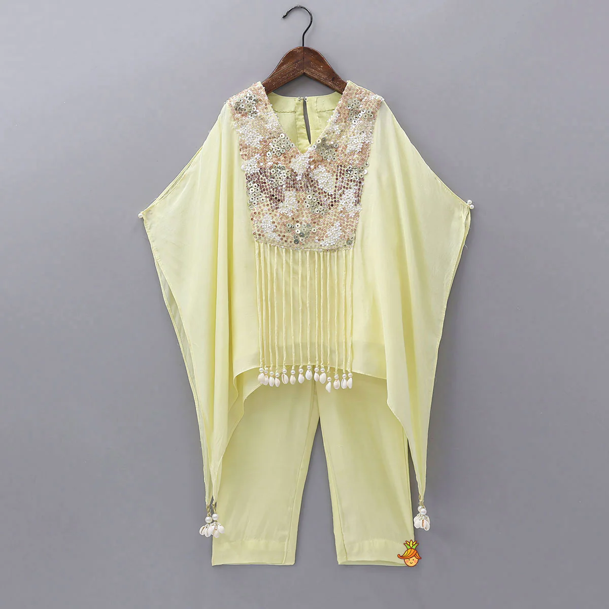 Yoke-Embroidered Kaftan Kurti And Pant