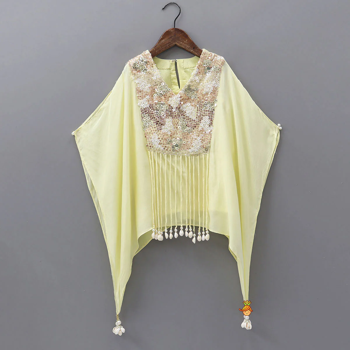 Yoke-Embroidered Kaftan Kurti And Pant - Image 3