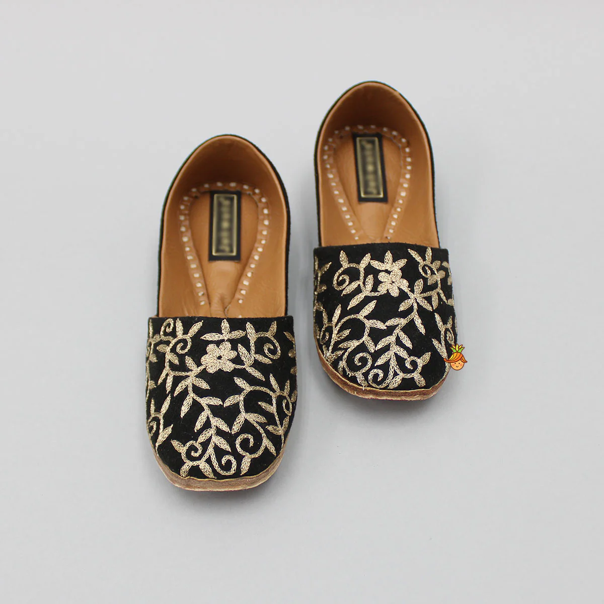 Zari Embroidered Black Suede Jutti - Image 3