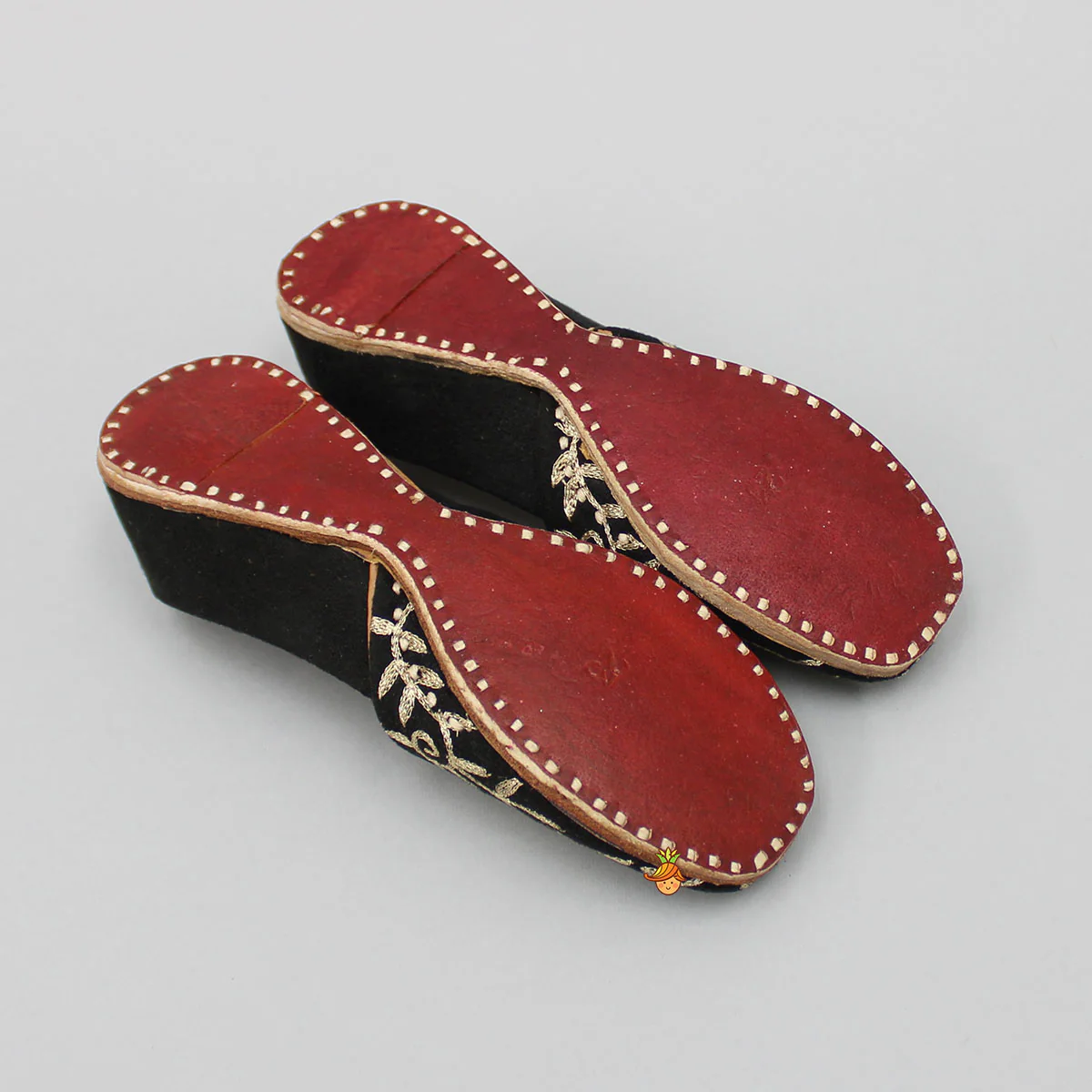Zari Embroidered Black Suede Jutti - Image 4