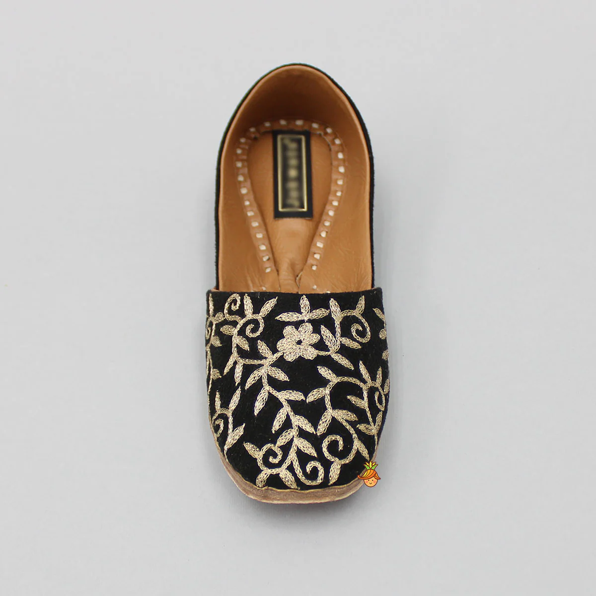 Zari Embroidered Black Suede Jutti - Image 5