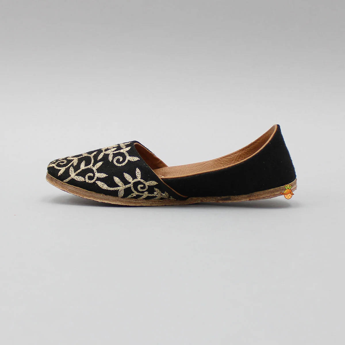 Zari Embroidered Black Suede Jutti - Image 6