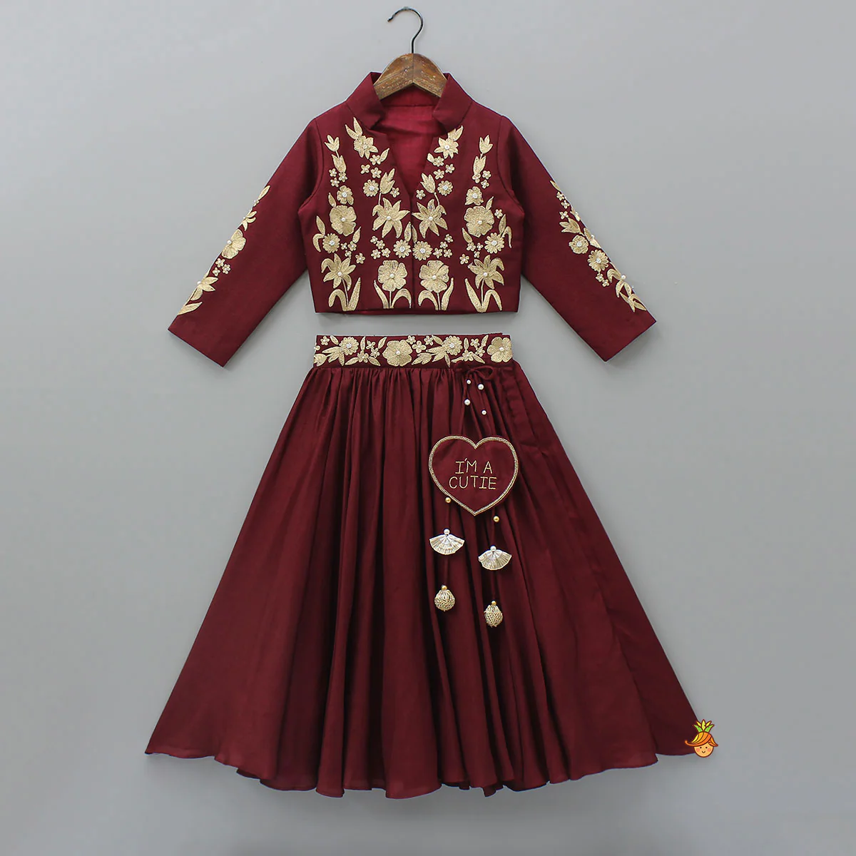Zari Floral Embroidered Jacket-Style Top And Lehenga