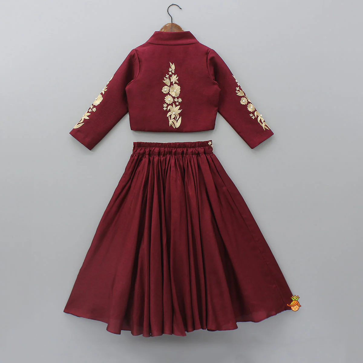 Zari Floral Embroidered Jacket-Style Top And Lehenga - Image 2