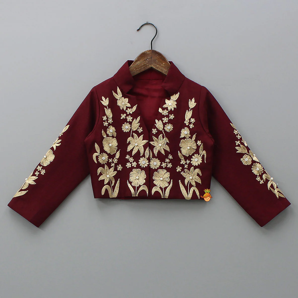 Zari Floral Embroidered Jacket-Style Top And Lehenga - Image 3