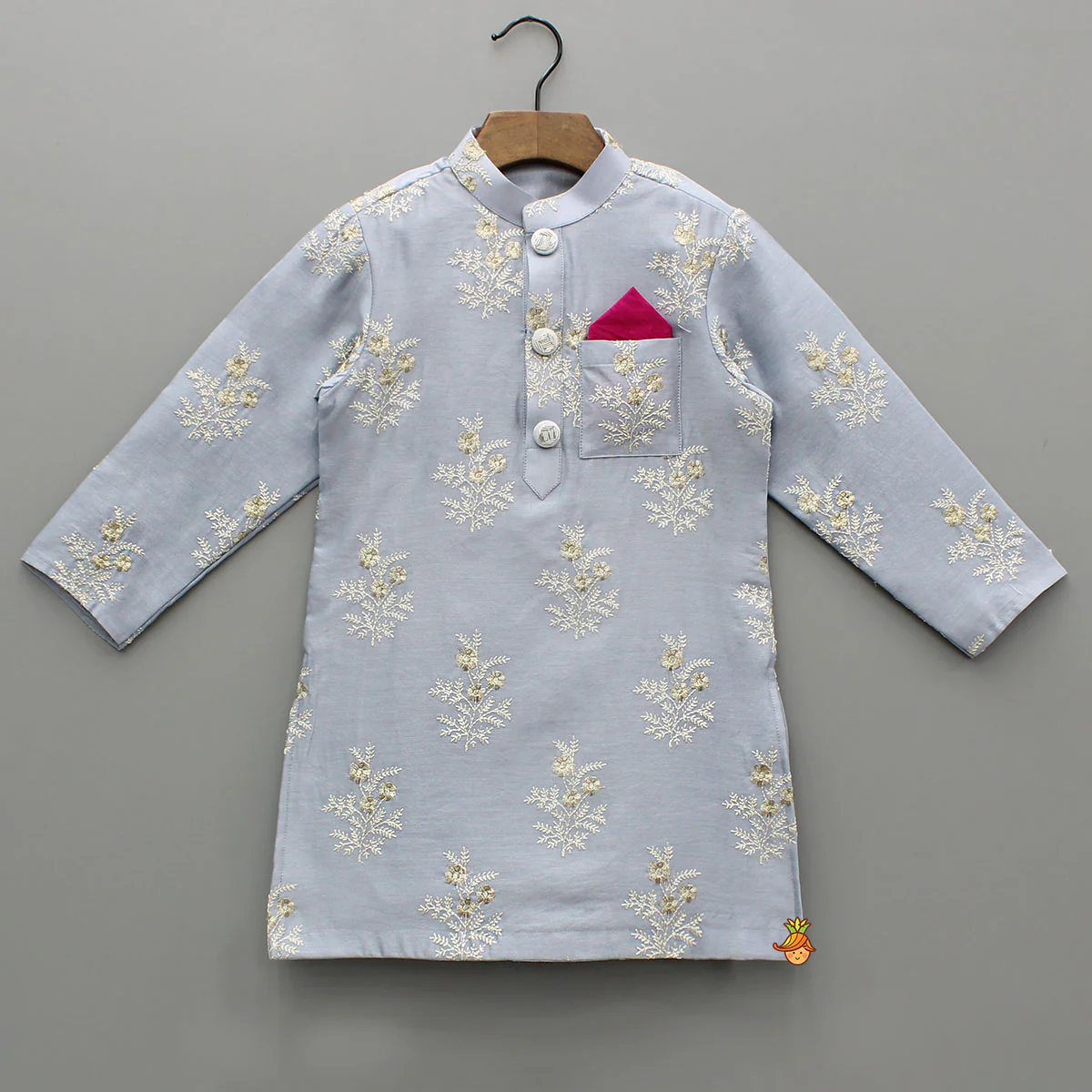 Zari Thread Embroidered Grey Kurta With Dhoti - Image 3
