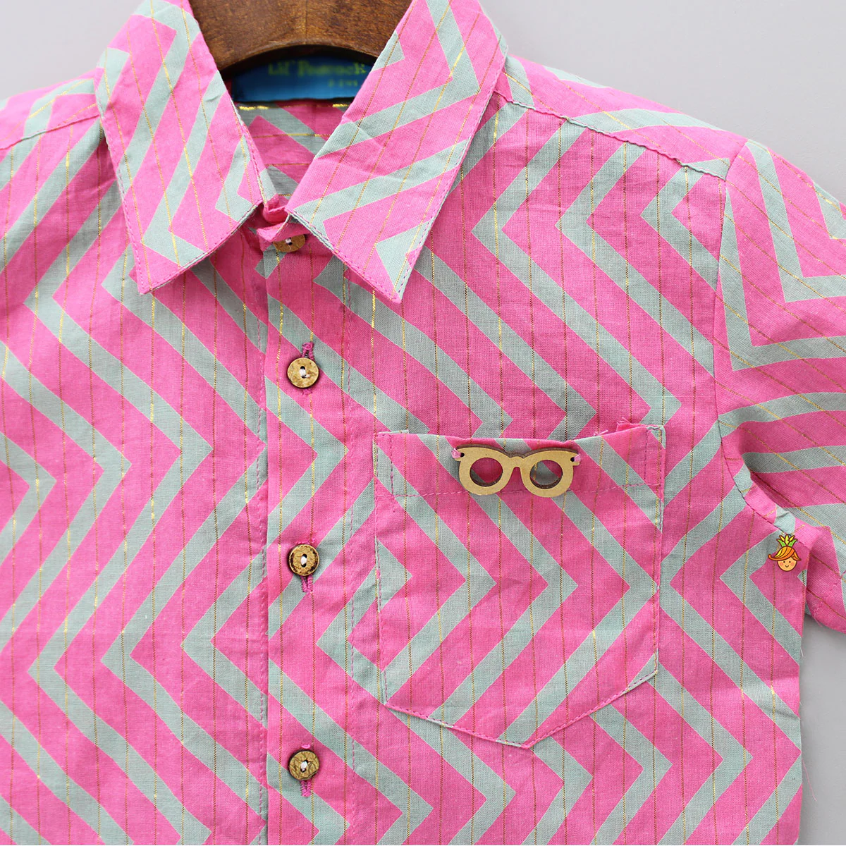 Zigzag Printed And Lurex Striped Dual Tone Shirt - Image 3